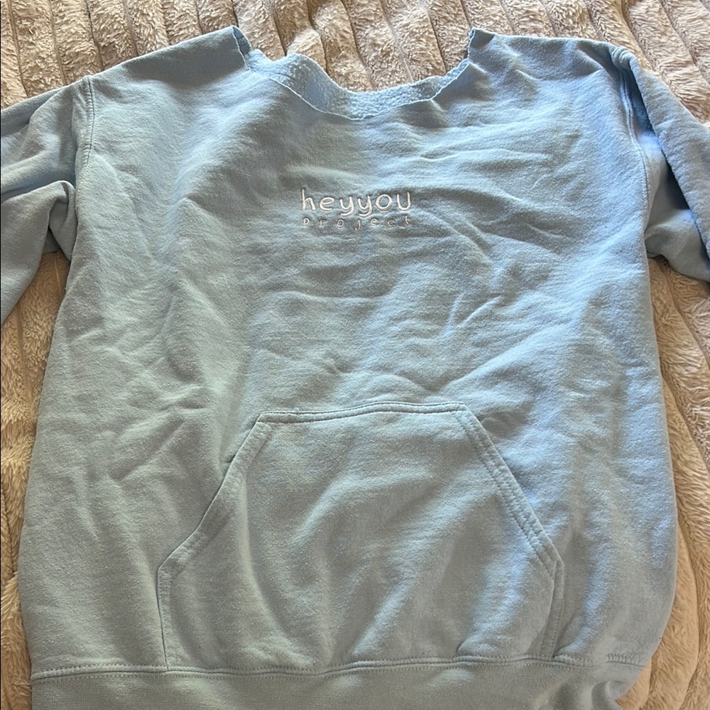 Blue Off-the-Shoulder Sweater with Ribbed Cuffs